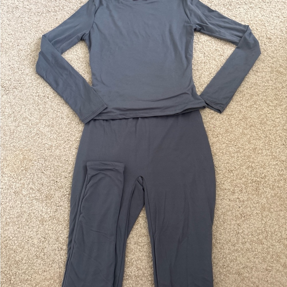 Gray Long Sleeve Top and Pants Set
